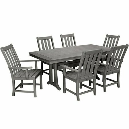 POLYWOOD Vineyard 7-Piece Slate Grey Dining Set with Nautical Trestle Table and 6 Arm Chairs 633PWS4071GY
